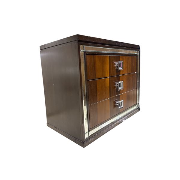 New - Dual-Tone 3-Drawer Nightstand with Mirrored Trim