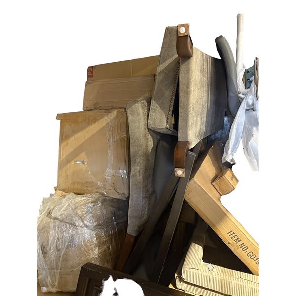 Large group of assorted new furniture- dining chairs, mirror, night stands and more