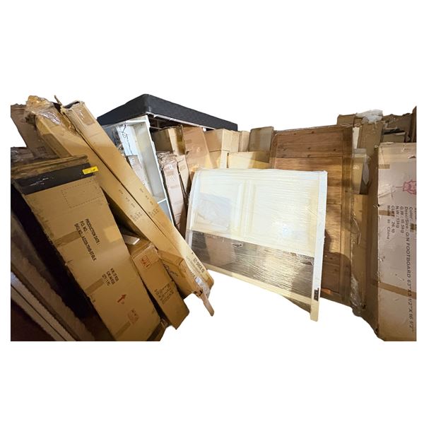 Large group of assorted furniture- Bed parts, headboards, dining table tops and more