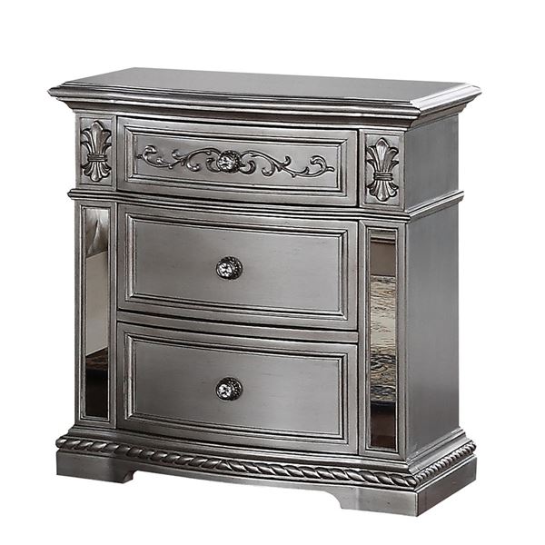 BNIB - Pamela Glazed Silver nightstand