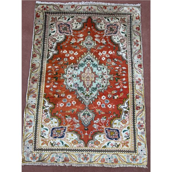 The orange is natural colour 100% Authentic Hand Knotted Wool Persian Rug Handmade in Iran (4.2' Ã[x