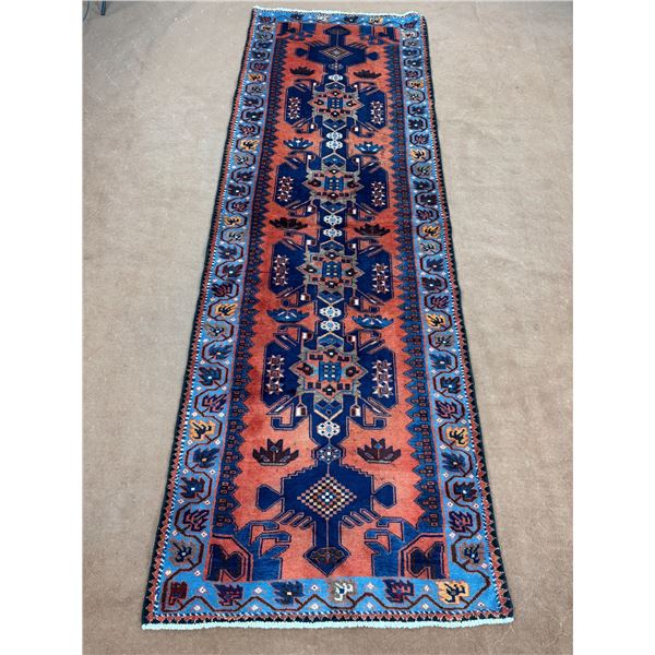 Geometric map with beautiful blue and orange color 100% Authentic Hand Knotted Wool Persian Rug Hand