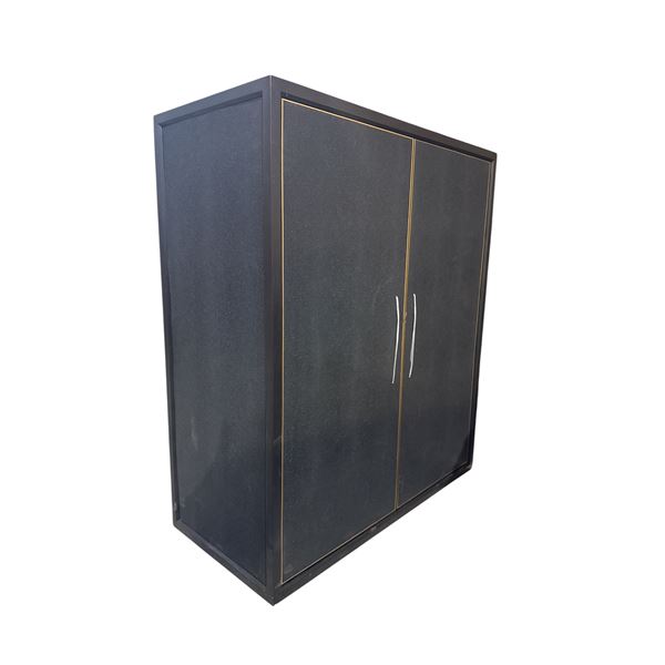 Contemporary Black with Brass Trim 2 Door cabinet - no handles or shelves - approx 38x18x44in H
