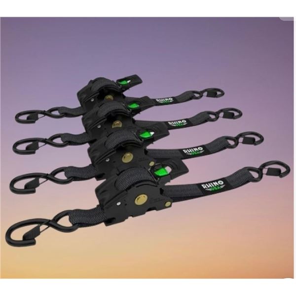 New - Rhino USA Retractable Ratchet Straps (4-Pack) - RV: $106 CAD (Strap colors vary (randomly sele