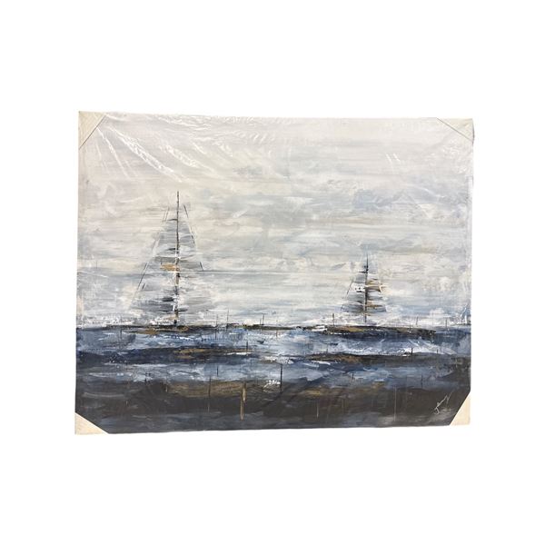 Original "Sailing Scene" painting on canvas signed by artist - approx. 50x40in