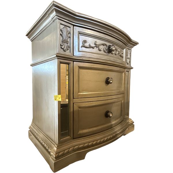 New - 3 drawer silver finish night stand