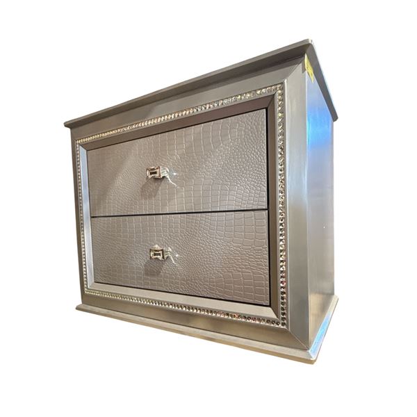 2 drawer silver night stand