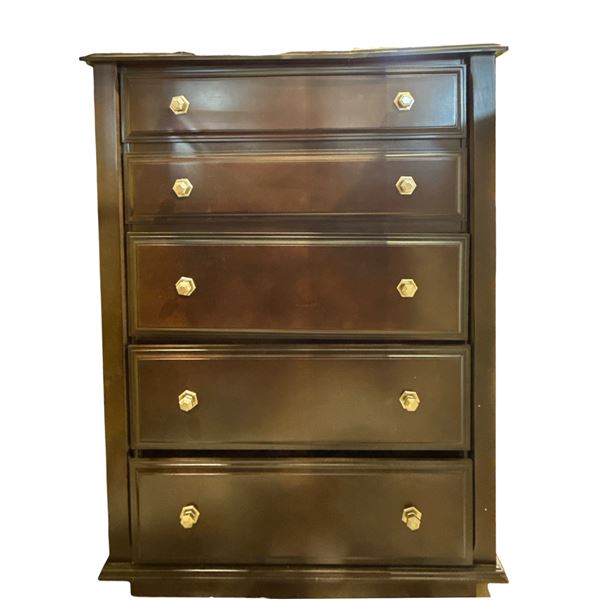 5 drawer tall boy brown chest