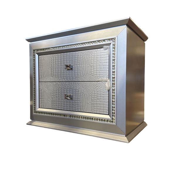 2 drawer silver night stand