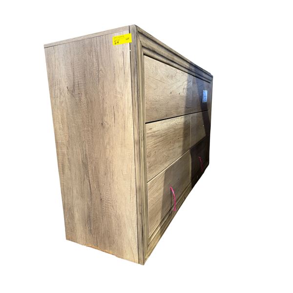 6 drawer light brown dresser (black handles)