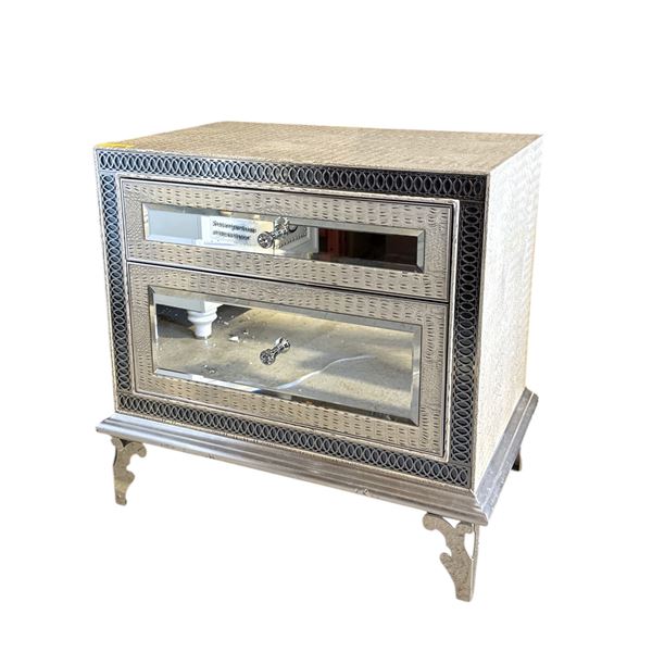 2 drawer silver night stand