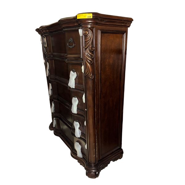 New - 5 drawer traditional carved chest tall boy