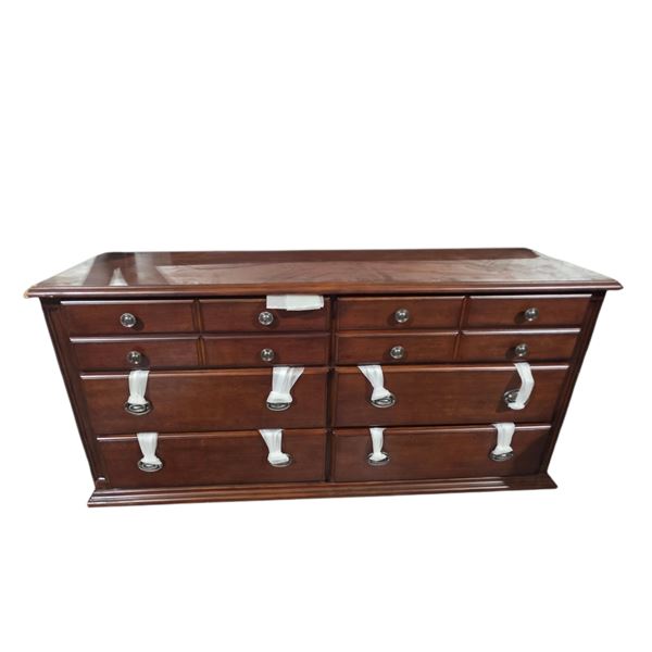 Dark Cherry 6-Drawer Dresser, H30" x W61" x D18" (wear on the corners)