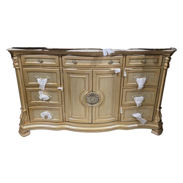 French Provincial Style Champagne Gold Dresser, H39" x W68" x D20"