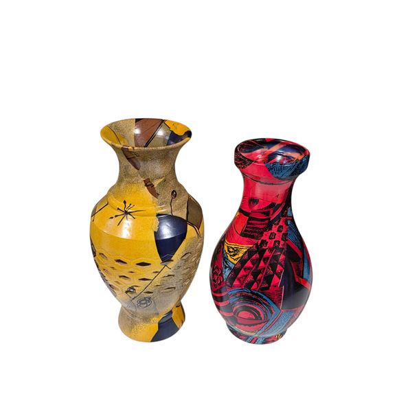 Pair of Geometric Pattern Decor Vases, H12" & 13"