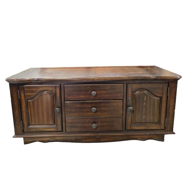 Dark Wood Sideboard, H21" x W49" x D17" (wear on the corners and edges)