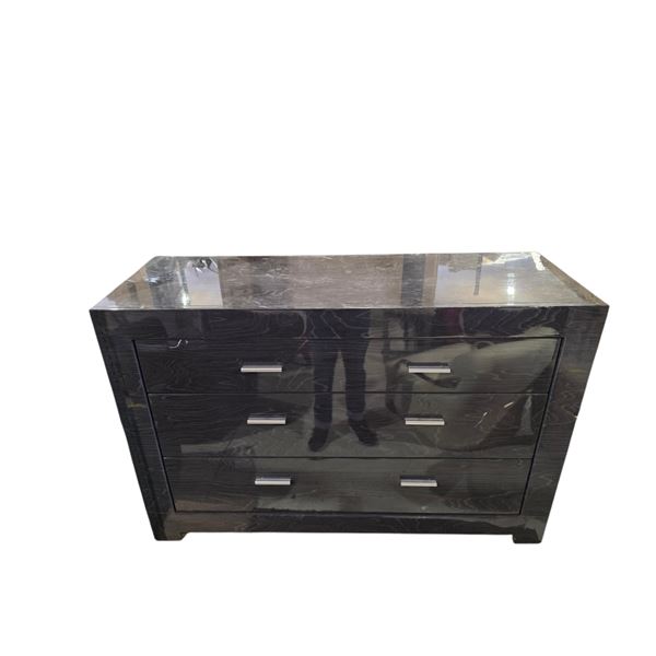 Gloss Dark 3-Drawer Dresser, H31.5" x 47" x D17" (wear on the corners and edges)