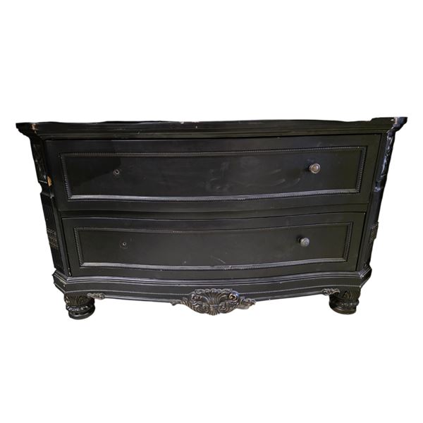 Black 2-Drawer Chest, H28" x W45" x D22" (wear on the corners and edges)