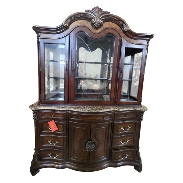 Tall Cherry Buffet & Hutch , H91" x W69" x D19" (1 Door Glass repair required)