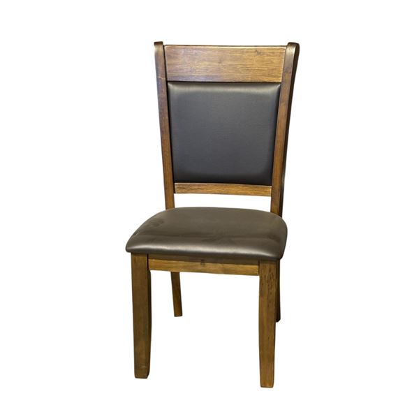 Wood & Dark Leather-Style Dining Chair