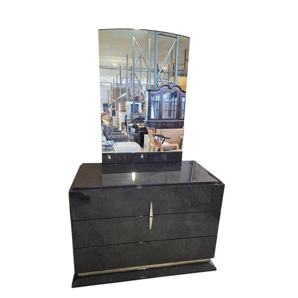 High-Gloss Dark Woodgrain Finish Dresser (H31" x W43" x D19") with Mirror (H43" x W29")