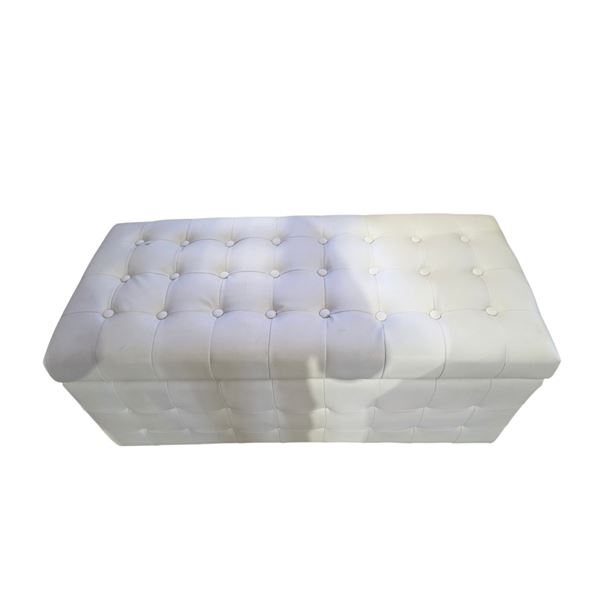 White Rectangular Storage Ottoman Bench, W40"