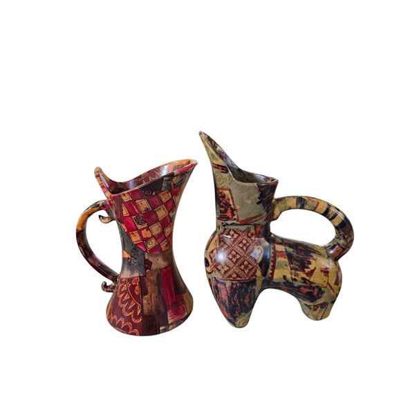 2-Pcs Abstract Pattern Decor Ceramic Pitchers, H10.5" & 13"