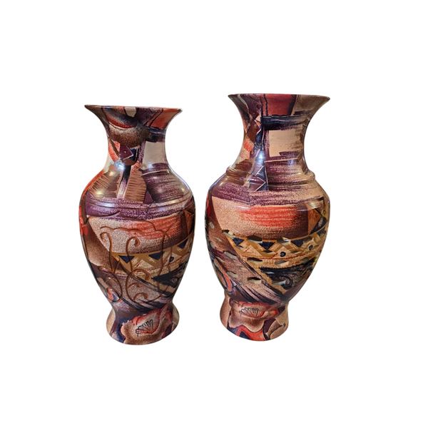 2-Pcs Southwestern Style Decor Ceramic Vases, H12" & 13"