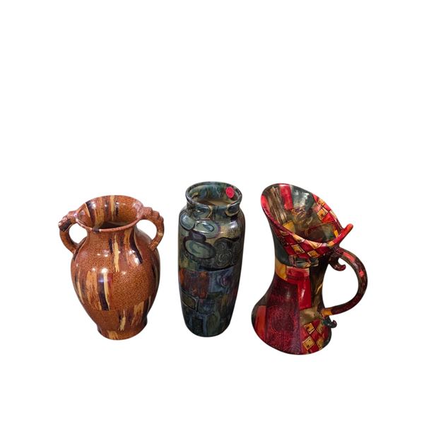 3-Pcs 3 Assorted Abstract Ceramic Vases and Pitcher, Tallest H11.5"