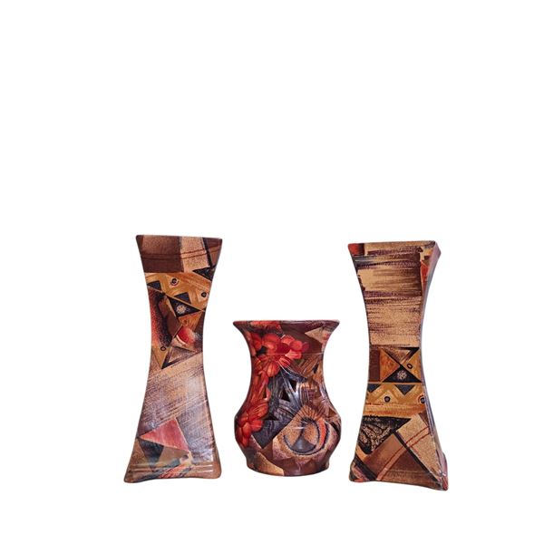 3-Pcs Geometric and Floral Decor Ceramic Vases, Tallest H11"
