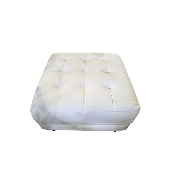 White Faux Leather Square Ottoman, W27"