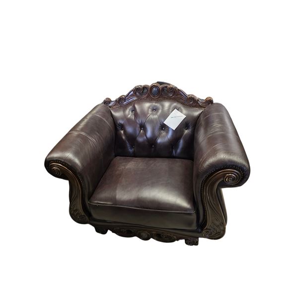 Dark Brown Tufted Faux Leather Armchair