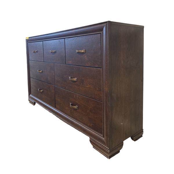 Chocolate Brown Wooden 7-Drawer Dresser, H36" x W59" x D16" (some wear on the edges)