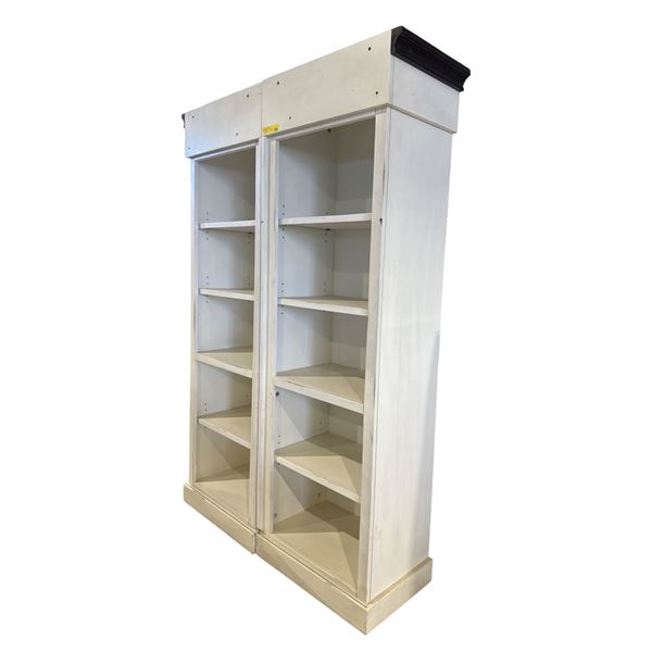 2-Pcs Tall White Wooden Open Shelving Bookcases, H78.5" x W25" x D16" Each (scratches and wear on th