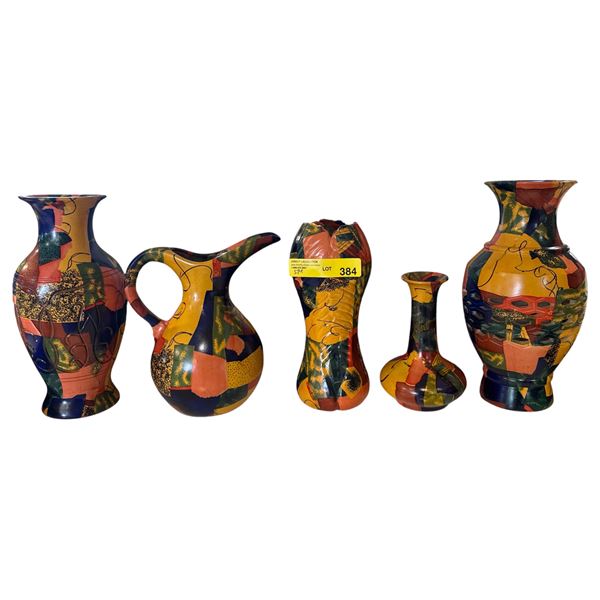 5-Pcs Abstract Ceramic Vases and Pitcher, Tallest H13"