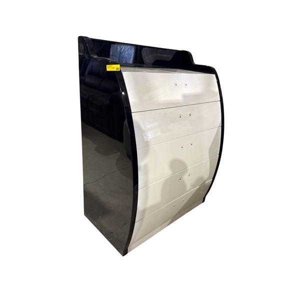 White and Black Curved 5-Drawer Chest, H47" x W35.5" x D21"