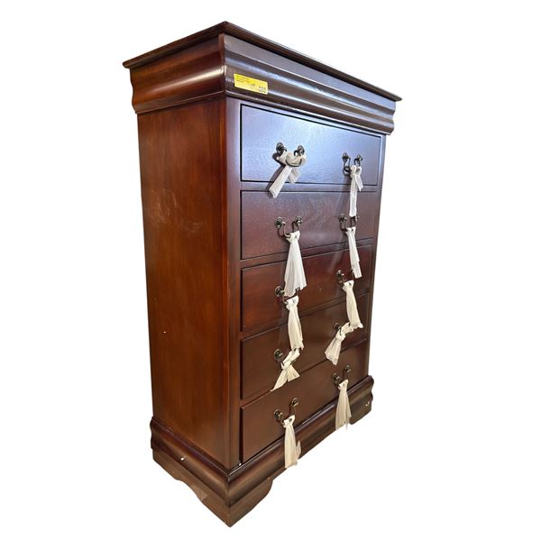 Dark Cherry 5-Drawer Tall Chest, H47" x W32" x D16"