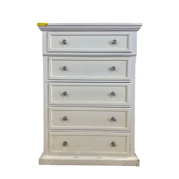 Tall White 5-Drawer Chest, H54" x W39" x D18" (some wear on the corners)