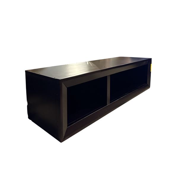 Modern Matte Black TV Stand - Low-Profile Media Console with Open Shelving