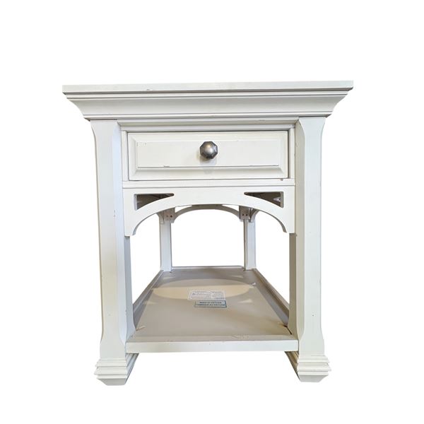 Magnussen Heron Style Cove End Table - Chalk White Farmhouse Style with Drawer