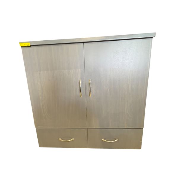 Modern Grey Wood Grain Storage Cabinet - 2 Doors & 2 Drawers with Chrome Handles