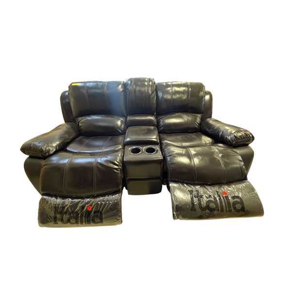 Amax Leather - Italia Series Black Leather Theater Loveseat - Manual Dual Recliner & Console