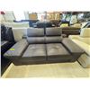 Image 2 : Modern Slate Grey Leather Loveseat - Adjustable Headrests & Tufted Seat