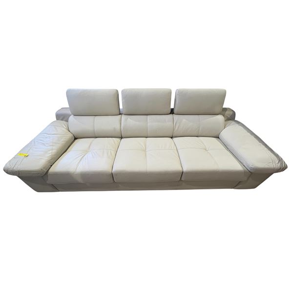 Designer 3-Seater White Leather Sofa - Modern Sculptural Silhouette