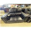 Image 2 : Glam Black Leather Loveseat - Crystal Button Tufting & Dual Adjustable Headrests