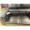 Image 3 : Glam Black Leather Loveseat - Crystal Button Tufting & Dual Adjustable Headrests