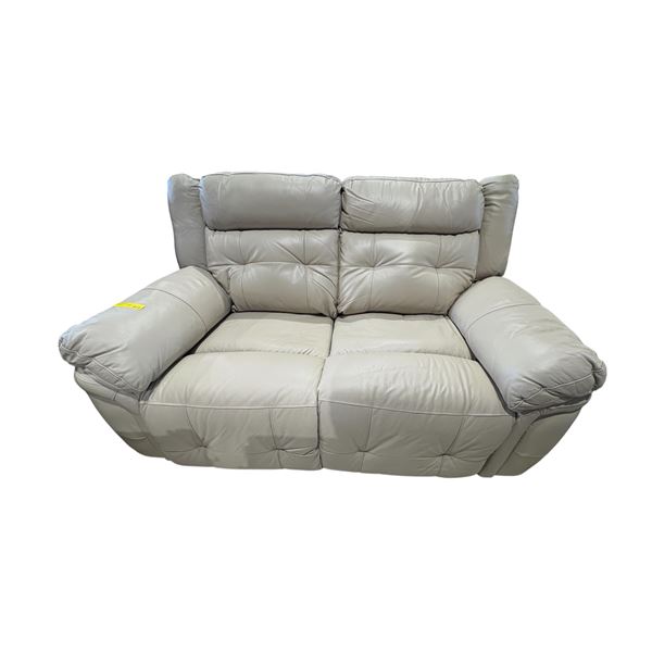 Amax Leather Ultra-Plush Cream Leather Power Reclining Loveseat - Oversized Biscuit-Tufted Back (mis