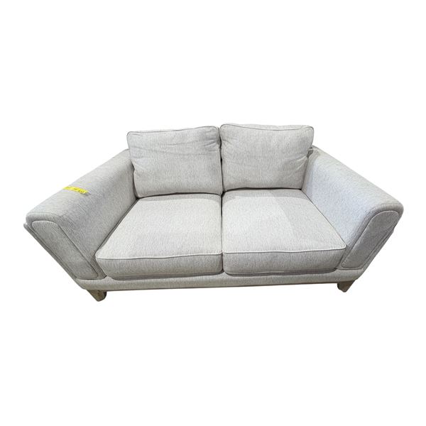 Modern Light Grey Fabric Loveseat - Flared Wing Arms & Sleek Low Profile