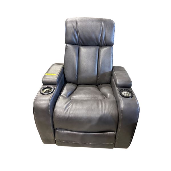 Luxury Grey Leather Home Cinema Power Recliner - Power Motion with USB & Lights (complete)