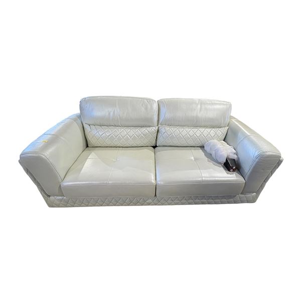 Luxury Pearl White Leather Sofa - Contemporary Diamond Stitch Accents